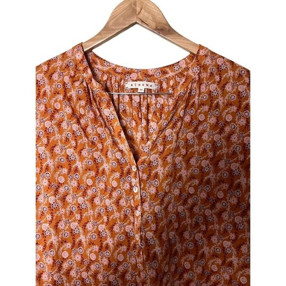 XIRENA Orange Floral Cotton Cap Sleeve V-Neck Sam Blouse Top M - Picture 3 of 6